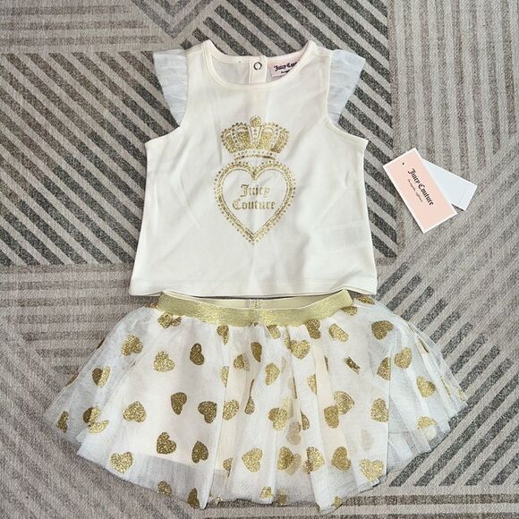 JUICY COUTURE | Ecru & Gold | TOP WITH GLITTER PRINT MESH SKIRT - Picture 3 of 3